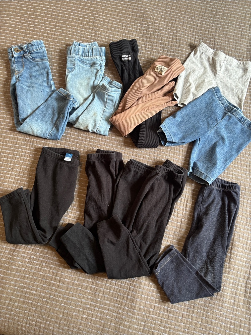 Toddler Girls 3T Bottoms Bundle - 11 pc - Leggings, Jeans, Biker Shorts Neutrals